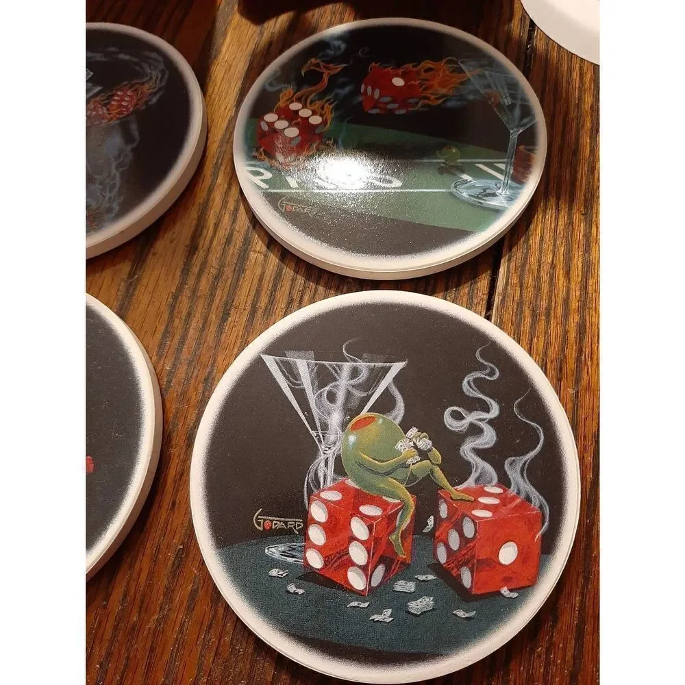 Cypress Home Martini and Loaded Dice Absorbant Beverage Coaster Set 2008